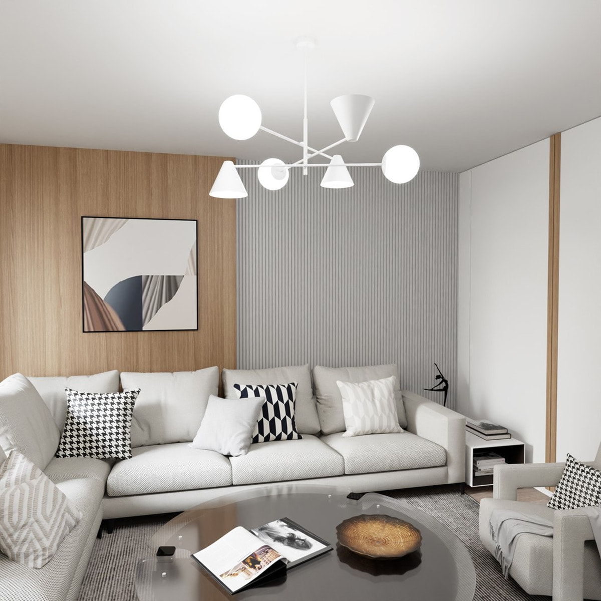 Lampada a sospensione HERMES 6 luci in acciaio bianco