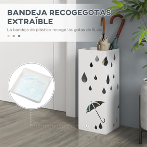 ParagÃƒÂ¼ero de Acero ParagÃƒÂ¼ero Blanco con 4 Ganchos y Bandeja de Goteo Extraíble Porta Paraguas Diseño Tallado para Pasillo Entrada 15,5x15,5x41 cm
