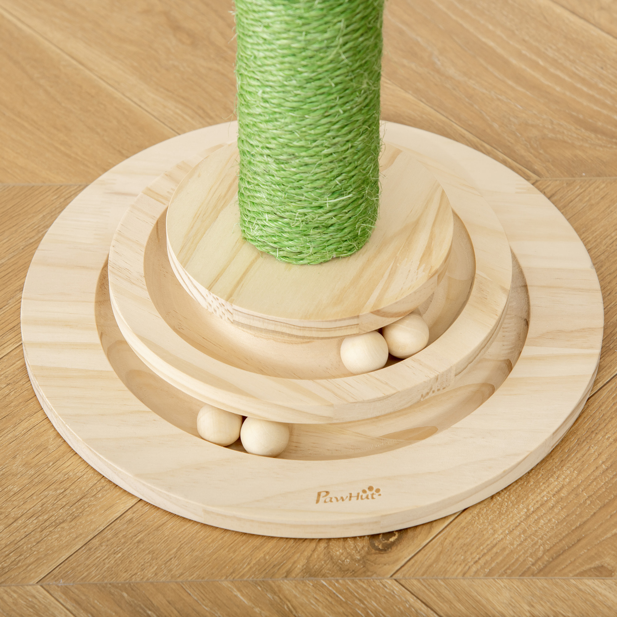 Poste Rascador para Gatos en Forma de Cactus Pequeño árbol Rascador para Gatos con Poste de Sisal y Felpa Pelota Colgante y Base con Juego de Madera 32x32x60 cm Verde