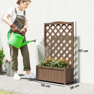 Jardinière avec treillis - bac à fleurs - jardinière sur pied - dim. 70L x 28l x 117H cm - fond à lattes - bois verni