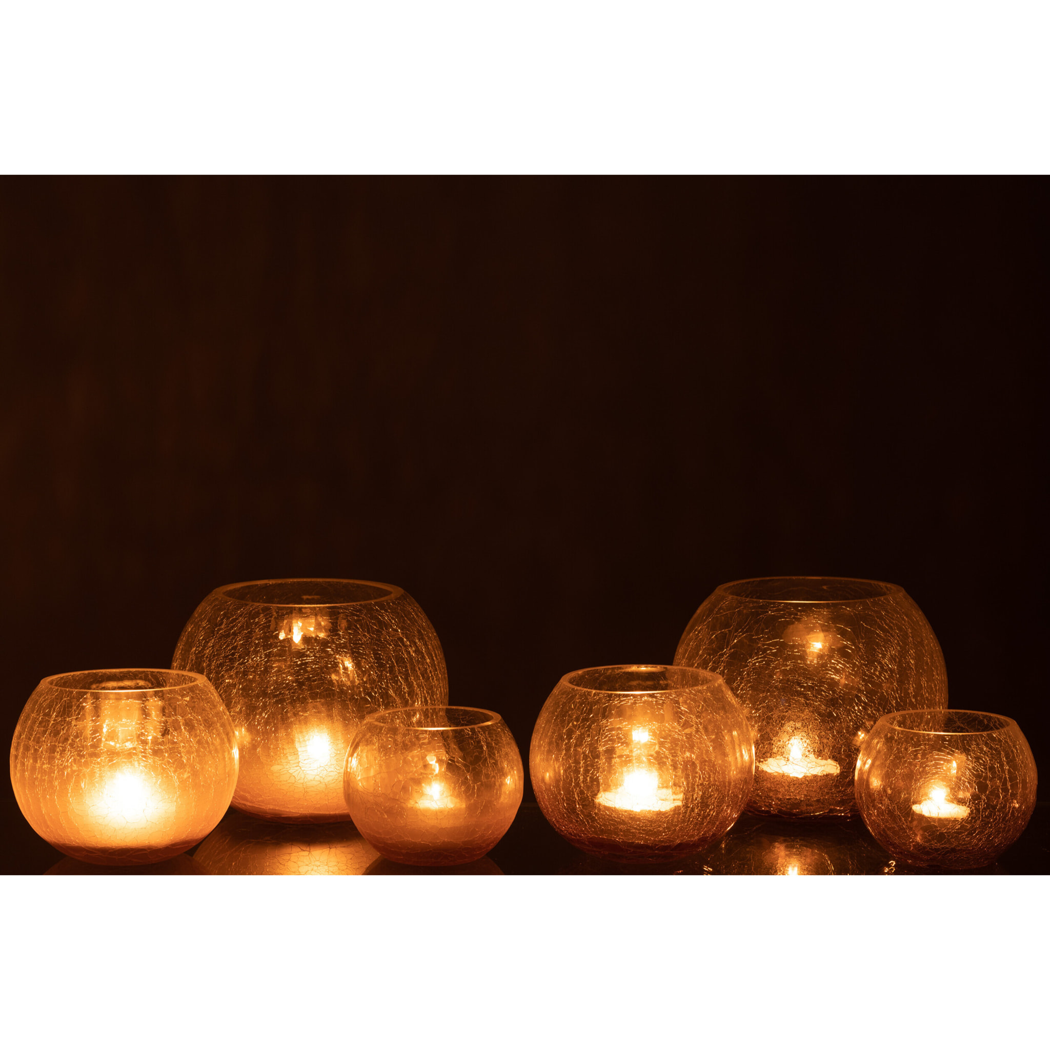 J-Line bougeoir Boule Craquele - verre - mauve - large - 2 pcs