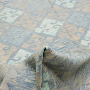 Tapis kilim au motif géométrique, tissé plat en laine, ZANURIL