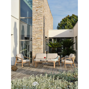GOYA - Salon bas de jardin 5 pl en aluminium imitation bois, coussins