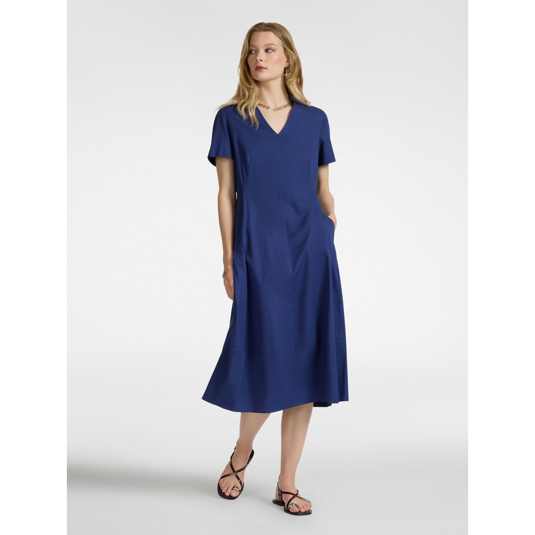 Elena Mirò - Vestido evasé de algodón - Azul