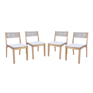 Lot de 4 chaises de jardin beige GALENA bois d'acacia avec coussin et corde. 52 x 55 x 81 cm