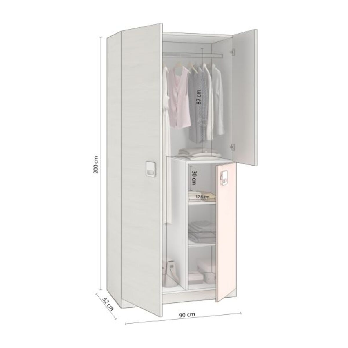 Armario juvenil Kenia Blanco Alpes - Rosa y Gris