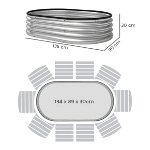 Juego de 2 Jardineras Exterior Grandes de Acero Galvanizado, Huertos Urbanos, Maceteros Exterior Modular con Base Abierta para Plantas, Resistente a la Intemperie, 135x90x30 cm, Plateado