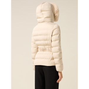 Oltre - Plumífero con capucha y cinturón en la cintura - Beige