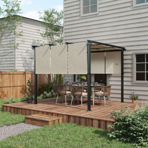 Pérgola de Jardín 3x3 m Cenador para Exterior con Techo Retráctil Marco de Acero Impermeable y Anti-UV para Terraza Patio Beige