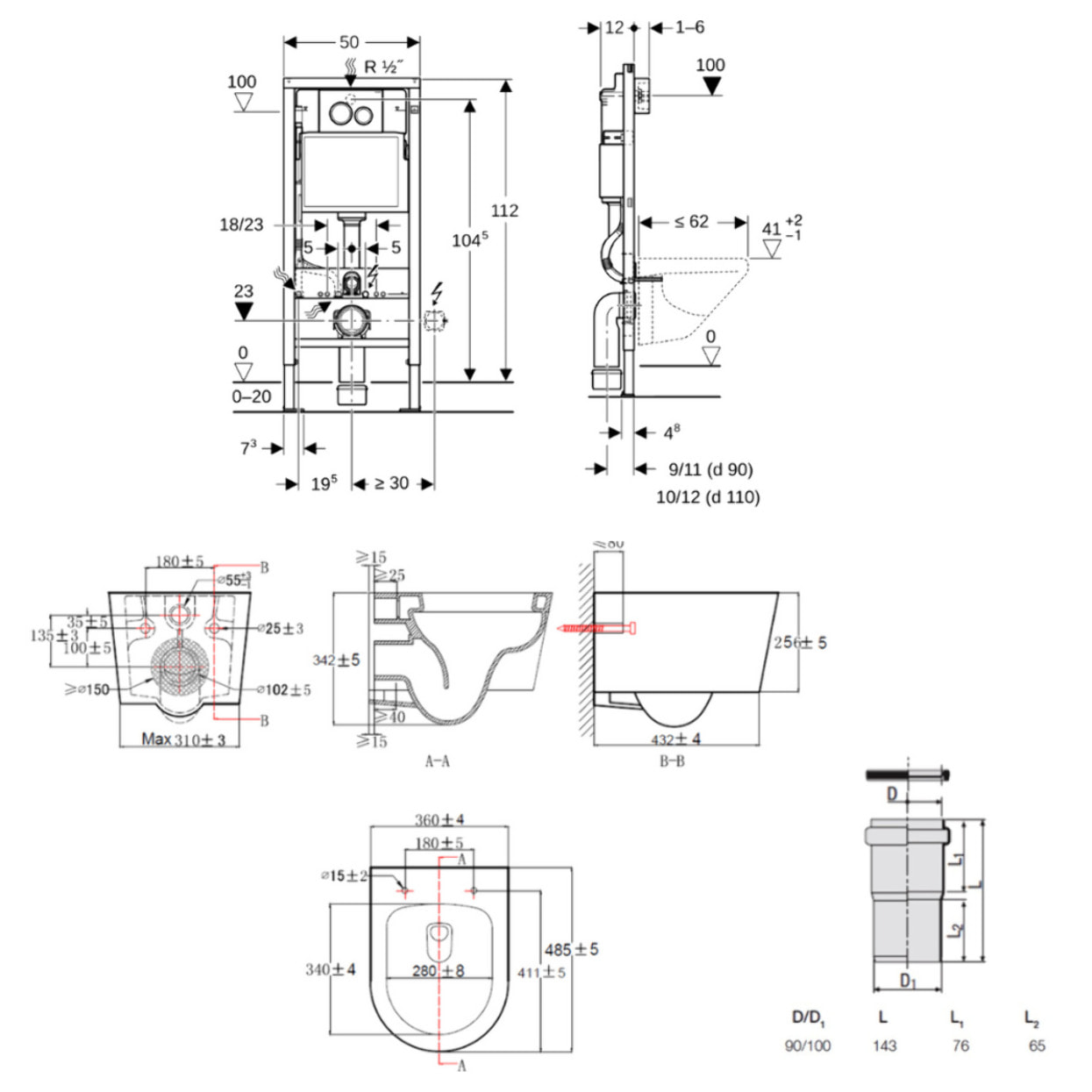 Duofix pack WC bâti-support + WC suspendu sans bride Swiss Aqua Technologies avec abattant SoftClose + plaque (GEBSTBRWR01-FR)
