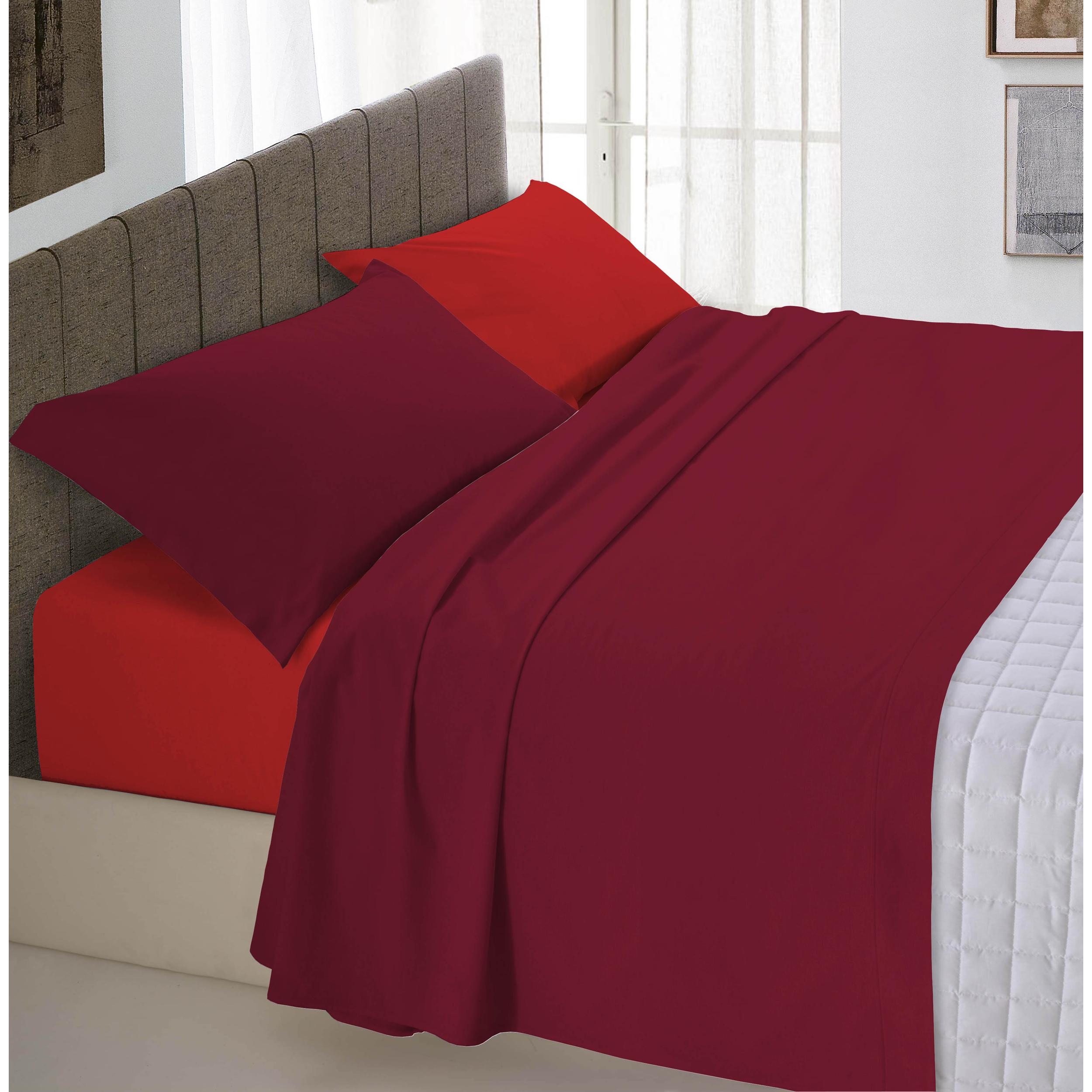 COMPLETO LETTO NATURAL COLOUR MADE IN ITALY COTONE-ROSSO/BORDEAUX MATRIMONIALE