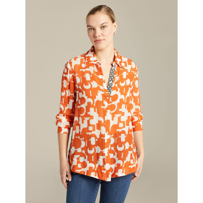 Elena Mirò - Camisa de raso estampado - Naranja sol