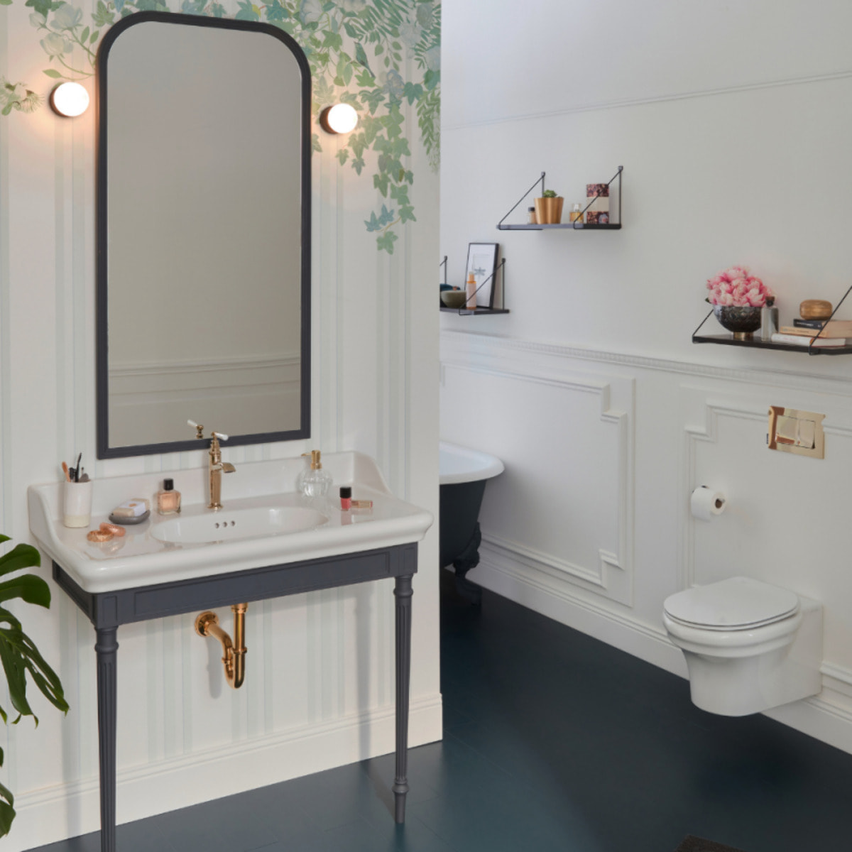 Pack WC suspendu sans bride Cléo 1889 + abattant frein de chute déclipsable + bâti support mur + plaque chromée