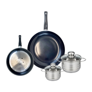 Ensemble de 2 Poêles de cuisson 20 et 28 cm et 2 faitouts 12 et 14 cm Elo Prima Brillant
