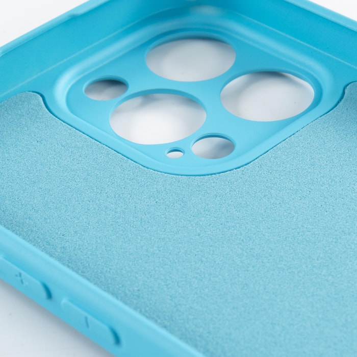 DAM Custodia Essential in silicone con protezione per fotocamera per iPhone 13 Pro Max. Interno in morbido velluto. 8,09x1,04x16,36 cm. Colore blu