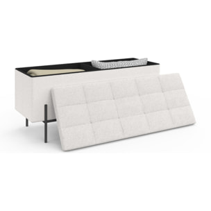 Banc coffre Loan en bouclette blanche et pieds noirs 100cm