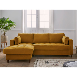 Anna - canapé d'angle gauche - 4 places - convertible avec coffre - en velours - Jaune