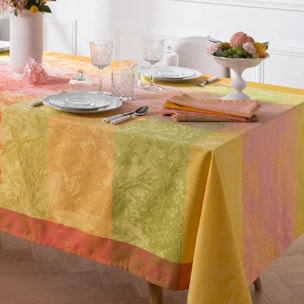 Nappe pur coton enduit motif jacquard multicolore Mille esprit jardin chatoyant