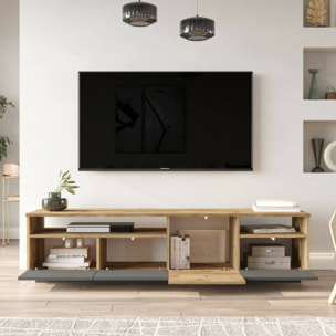 Mobile porta TV Dgiulian, Credenza da soggiorno, Armadio basso per TV, Base parete attrezzata, 180x45h45 cm, Quercia e Antracite