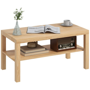 Mesa de Centro Mesa baja para Salón con 2 Estantes de Almacenamiento para Sala de Estar Dormitorio 90x45x44,5 cm Natural