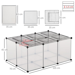 Valla para Animales Pequeños con 16 Paneles de Resina y 6 Paneles de Alambre con Puertas DIY Parque para Cobayas Conejos 105x70x45 cm Translúcido y Negro