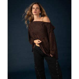 Blusa de punto con lúrex y diseño asimétrico de mujer