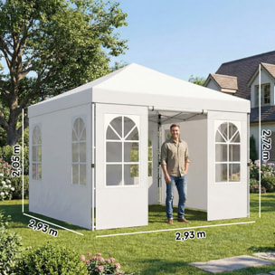 Carpa Plegable 3x3 m, Pop-up, con 4 Laterales Extraíbles, Cenador de Jardín con UPF50+, Bloqueo Central, Altura Ajustable, Bolsa de Transporte, Sacos Arena, Gazebo para Exterior, Blanco