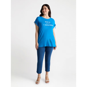 Fiorella Rubino - Camiseta bordada de viscosa LENZING™ ECOVERO™ - Azul aciano