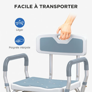 Chaise de douche siège de douche ergonomique hauteur réglable pieds antidérapants max. 136 Kg alu HDPE blanc bleu
