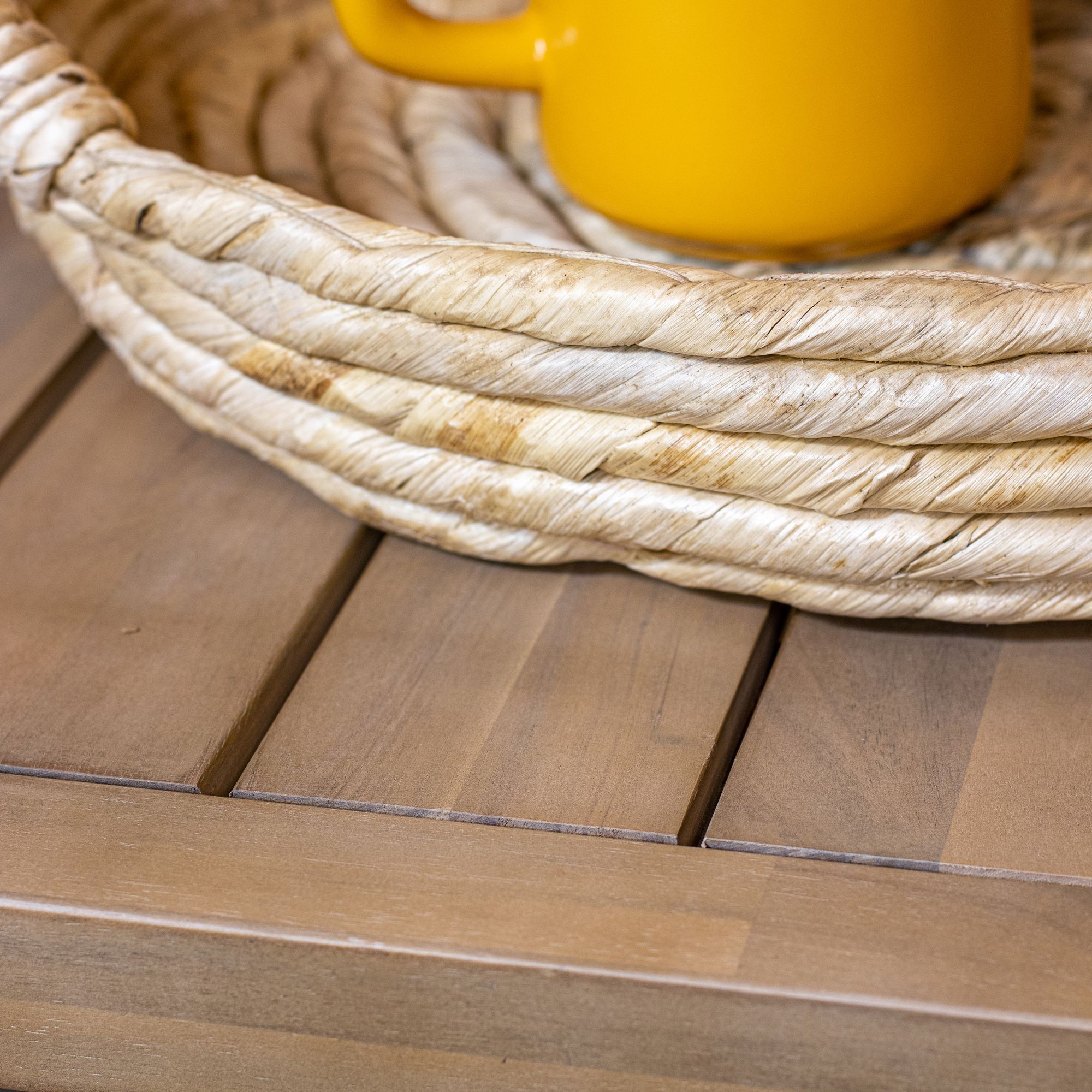 Salon de jardin en bois d'acacia et coussins beige 4 places SAONA