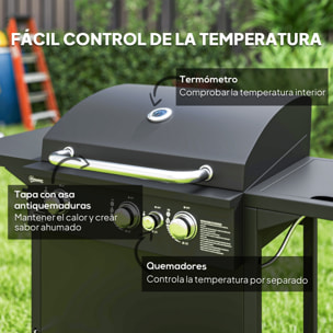 Barbacoa de Gas BBQ Gas con 3+1 Quemadores 8,5 kW Barbacoa Portátil con Termómetro Mesa Lateral Parrilla Recogedor de Grasa 2 Ruedas para Jardín Exterior Camping Negro