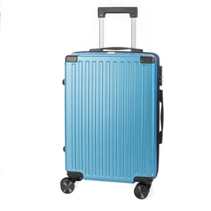 DAM Valigia da cabina Trolley in materiale leggero in ABS ad alta resistenza con angoli rinforzati. Chiusura numerica e 4 ruote doppie estraibili e girevoli a 360°. 36,5x21,5x57,5 Cm. Colore: Blu Jeans