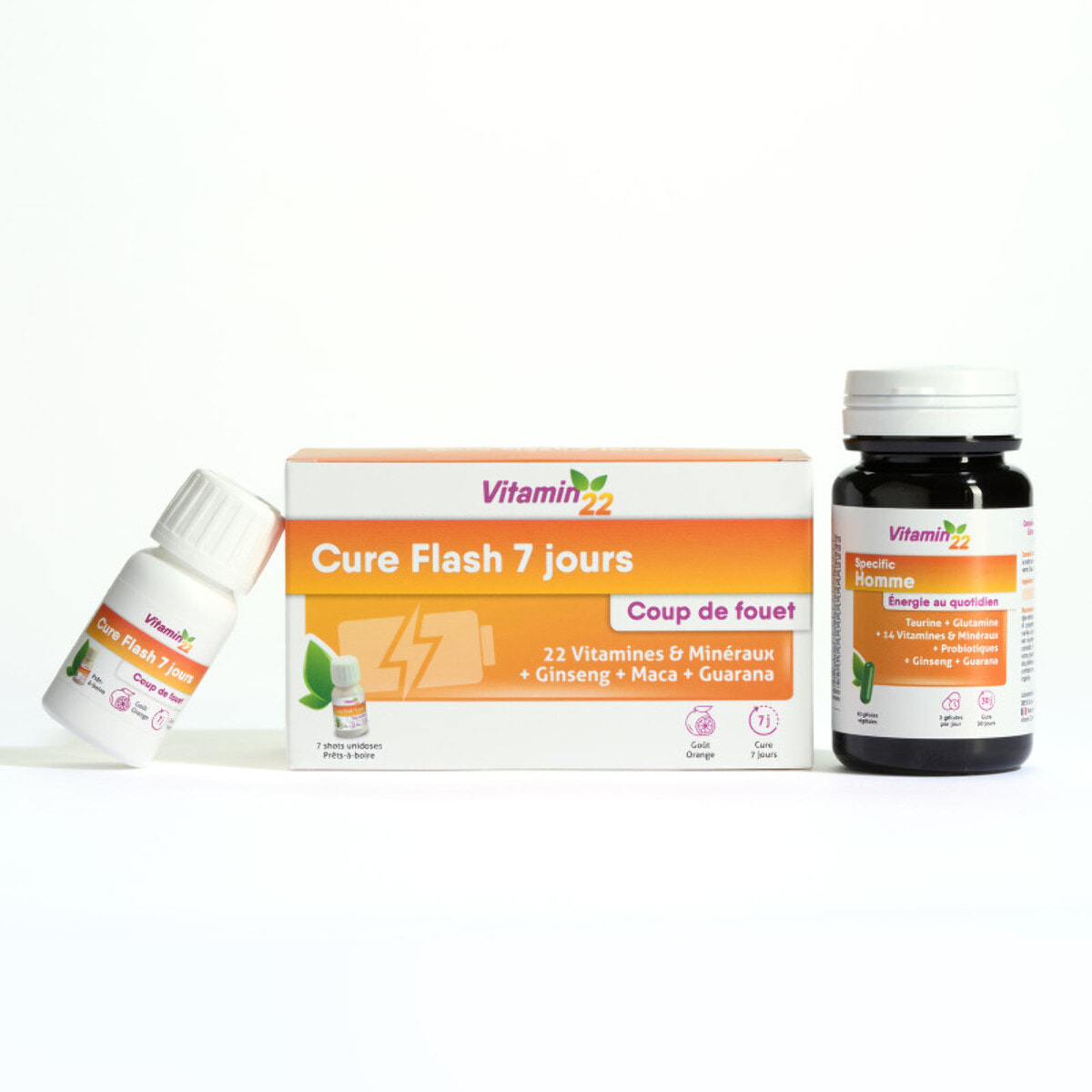 VITAMIN'22 - Pack Vitamin'22 Homme - Vitamin'22 Cure Flash 7 jours + Vitamin'22 Specific Homme - Anti-fatigue - Vitamines & minéraux - Etui de 7 doses de 30ml + Pilulier de 60 gélules végétales