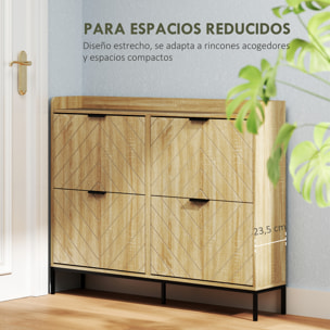 Zapatero Estrecho con 4 Puertas Zapatero Entrada Recibidor con Estantes Ajustables para 16 Pares de Zapatos 120x23.5x95.5 cm Roble