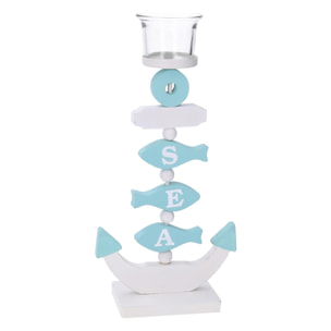 Portacandela in legno mare 1 posto "sea" azzurro cm14x7h24,5/29