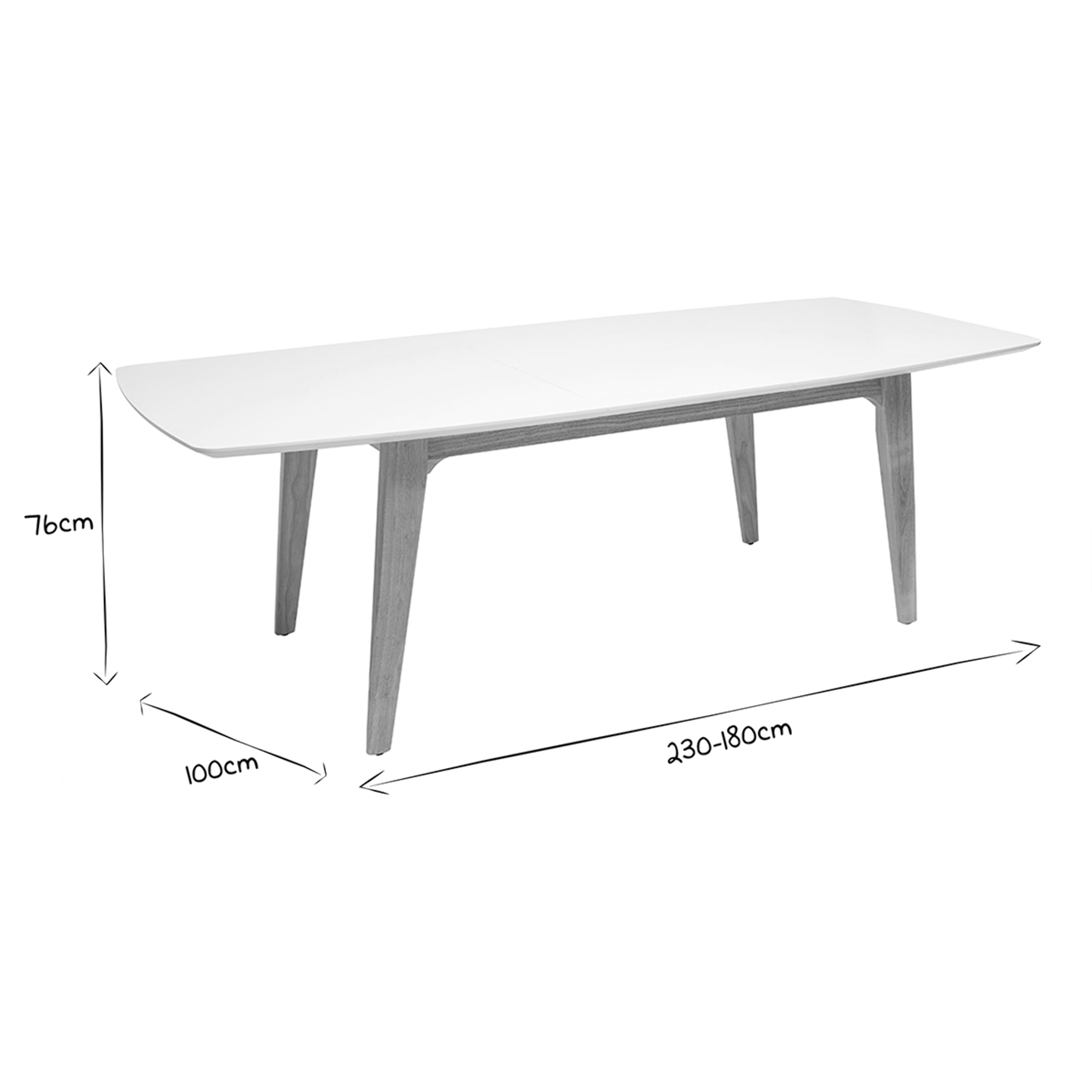 Table extensible rallonges intégrées rectangulaire finition bois blanc et hévéa massif L180-230 cm FIFTIES