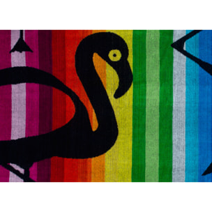 Telo Mare Spugna Jacquard Spiaggia Disegno Multicolor Flamingo