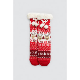 Calzini da donna con interno in pelle di pecora e stampa natalizia