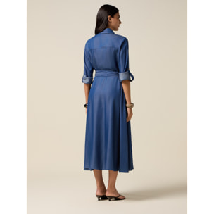 Oltre - Vestito chemisier in tencel effetto denim - Blu