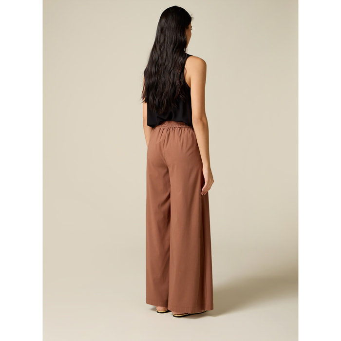 Oltre - Pantalones wide leg mezcla de viscosa - Marrón