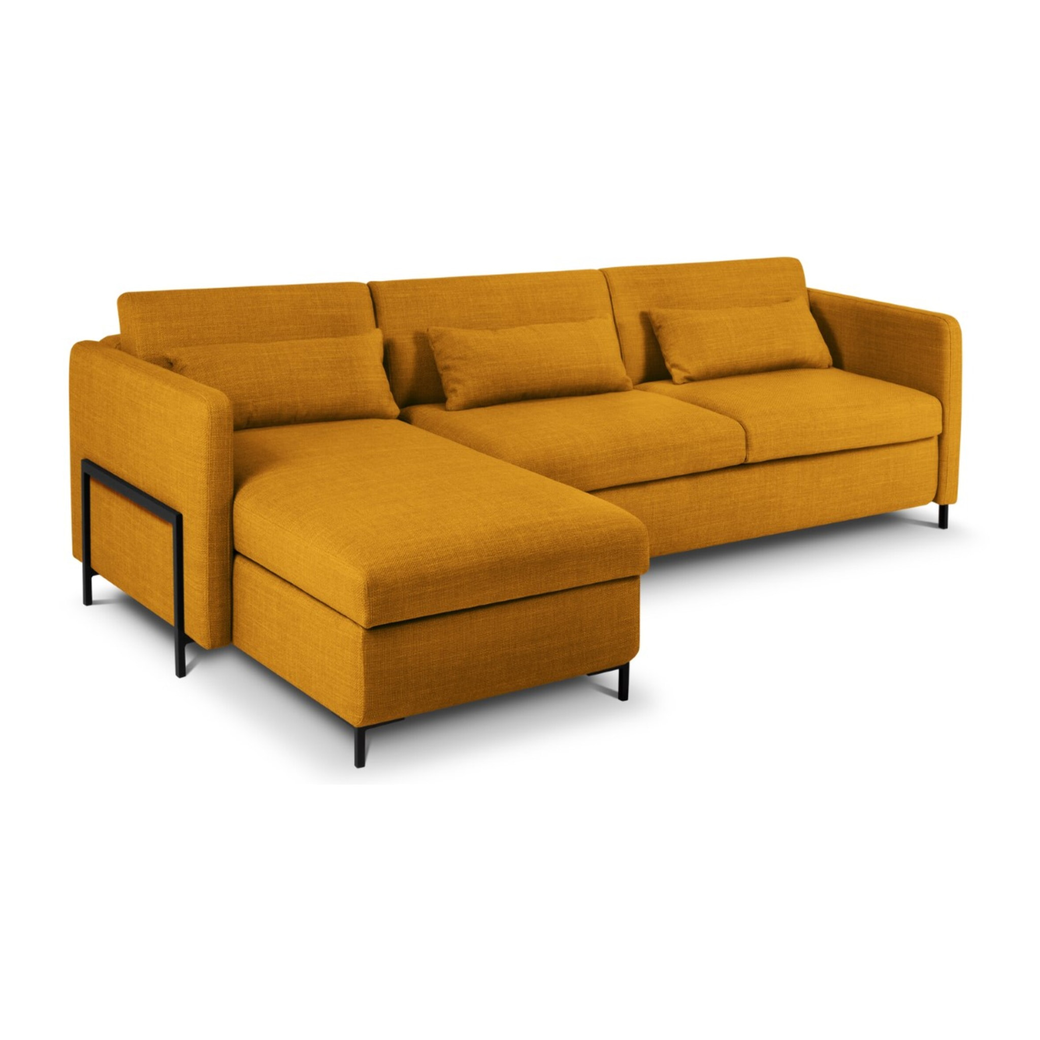 Canapé d'angle gauche convertible avec coffre de rangement "Yanis" 4 places en tissu structurel or