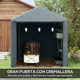 Carpa para Herramientas Bicicletas y Motos 1,6x2,2x1,7 m Garaje Portátil con 2 Habitaciones Puerta con Cremallera Impermeable Anti-UV Cochera Portátil para Jardín Gris Oscuro
