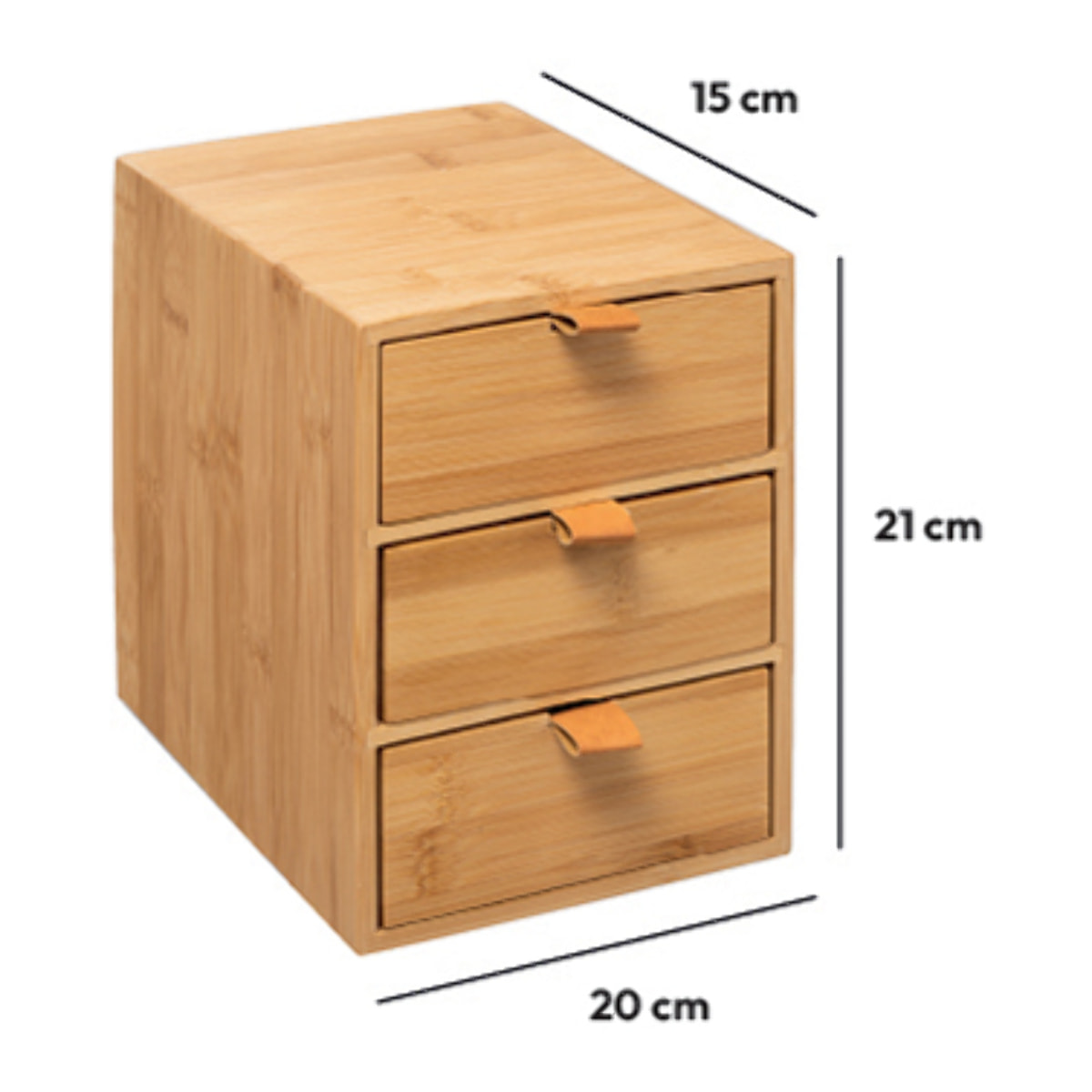 Boîte 3 tiroirs lanières cuir Bambou