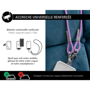 Bandoulière FORCE CASE Cordon violet détails Silver