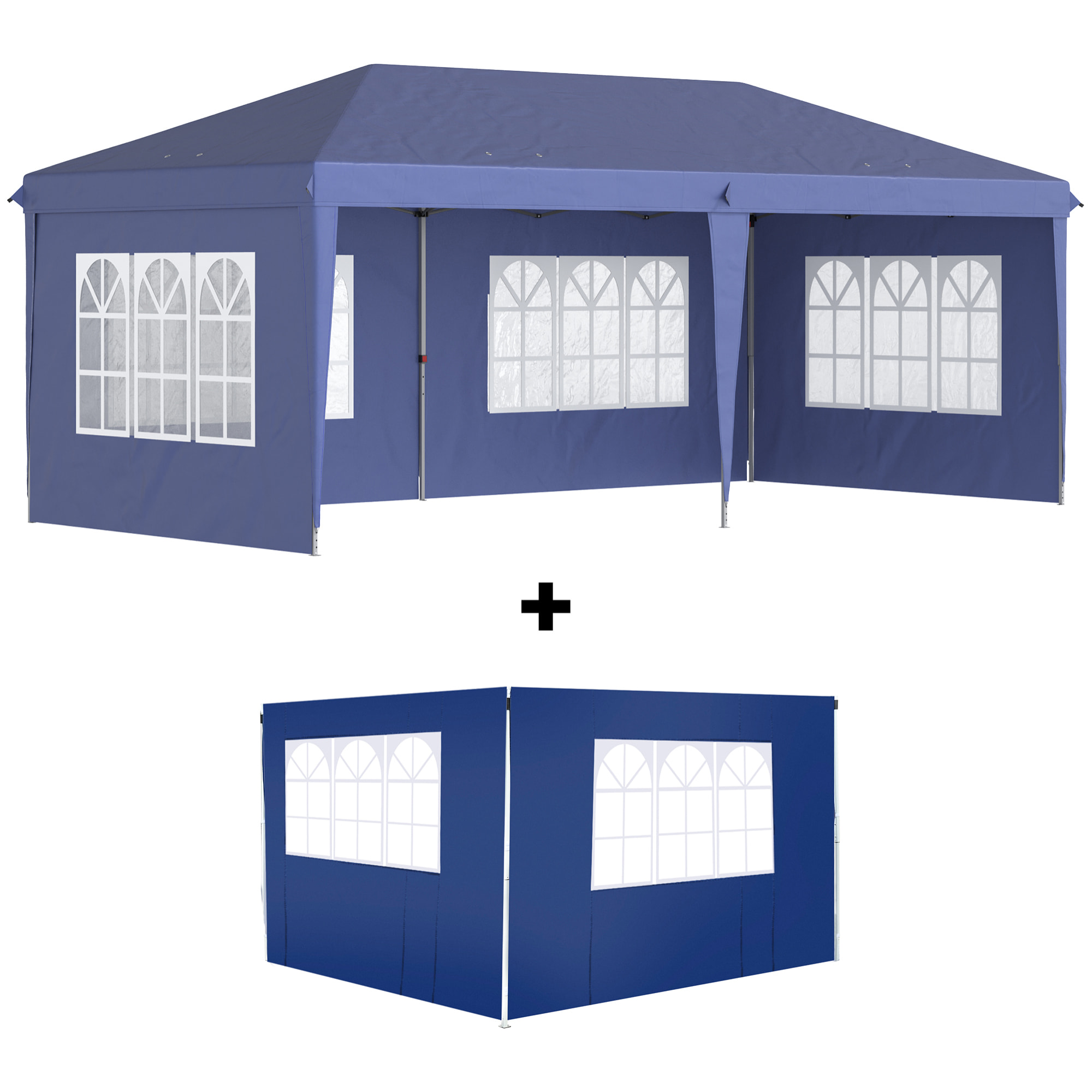 Conjunto de Carpa Incluye 1 Carpa Plegable 6x3 m Impermeable con 4 Laterales Desmontables y 2 Paredes Laterales 3x2 m para Carpa 3x3 m o 3x6 m Azul