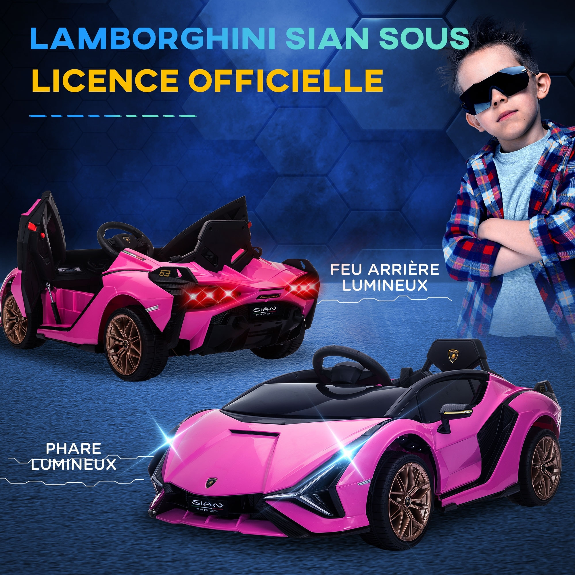 Voiture électrique enfant de sport supercar 12 V - V. max. 5 Km/h effets sonores + lumineux rose