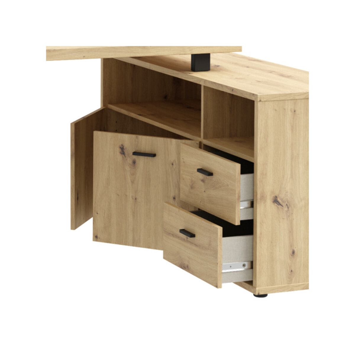Bureau d'angle 2 placards 2 tiroirs 181 cm décor bois chêne - GOTHAM