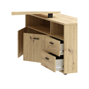Bureau d'angle 2 placards 2 tiroirs 181 cm décor bois chêne - GOTHAM