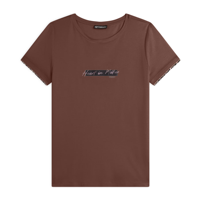 T-shirt donna in jersey viscosa con inserto animalier