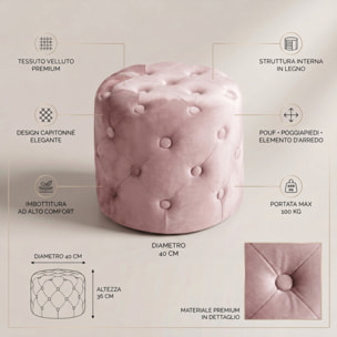 Pouf Poggiapiedi in Velluto Capitonné, Pouf Contenitore Design Moderno, Seduta Imbottita Multiuso per Soggiorno Camera da Letto Living, Complemento d’Arredo Elegante Stile Contemporaneo